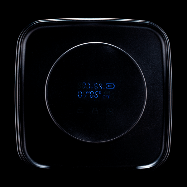 Terpseals XL Jar Lid with digital screen and controls for monitoring and controlling humidity, temperature and air sealing.