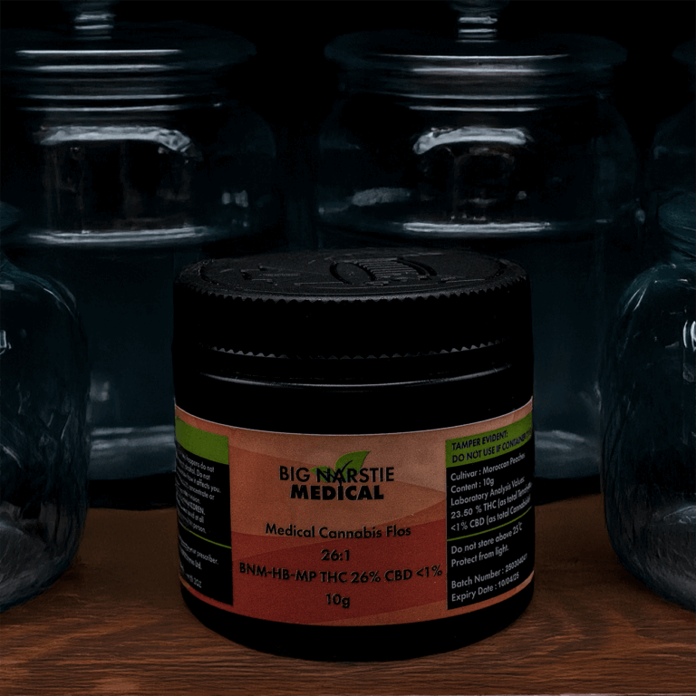 Big Narstie medical cannabis tub (Moroccan Peaches), placed beside empty storage jars