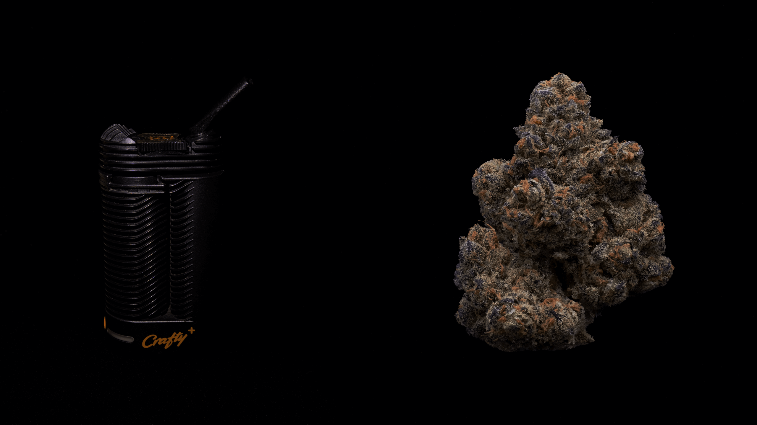 Dry Herb Vape and cannabis flower against dark background